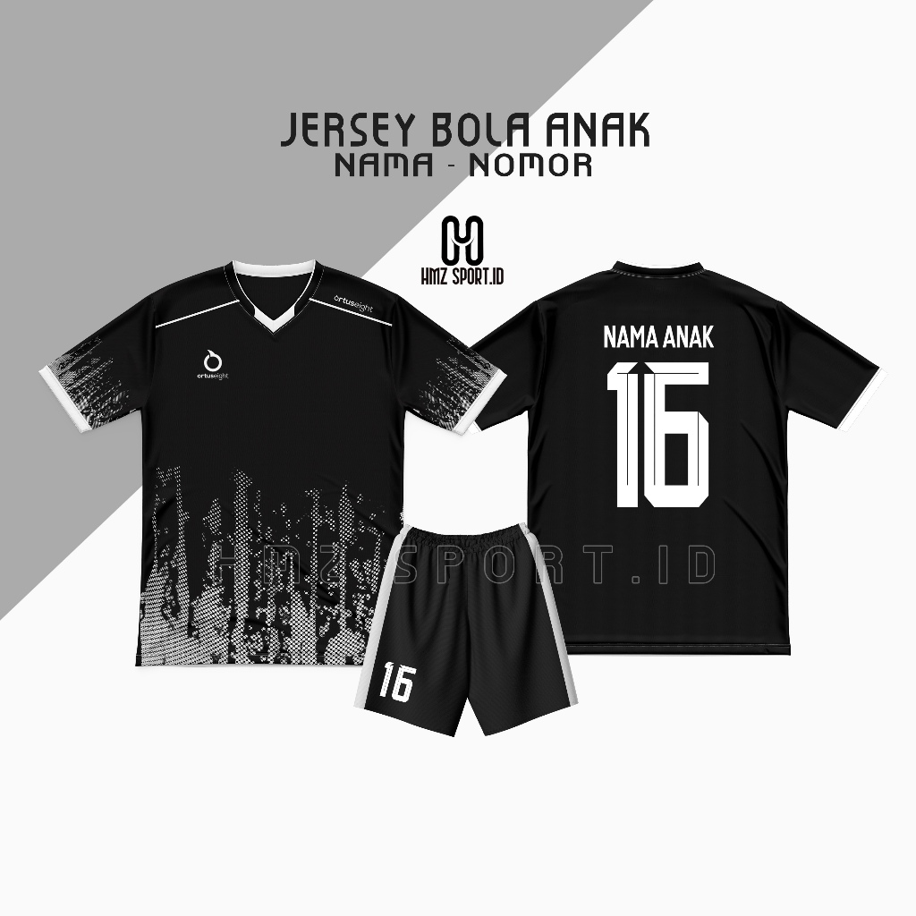 kaos jersey  baju bola sablon nama + nomor anak laki laki permpuan futsal premium sd smp hitam putih