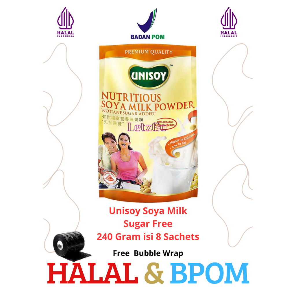 Unisoy Nutritious Soya Milk Powder Sugar Free - Susu Kedelai Diet BPOM Halal (8 Sachet)