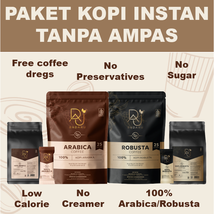 PAKET KOPI INSTAN TANPA GULA, KOPI HITAM TANPA AMPAS ESPRESSO INSTAN ARABIKA ROBUSTA BADARU