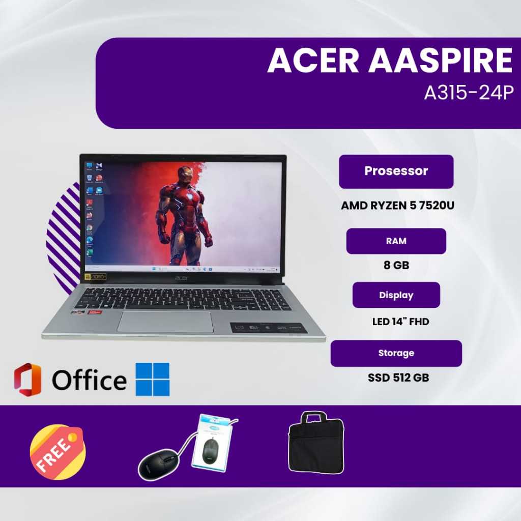 Laptop Acer Aspire A315-24P Ryzen 5 7520 Series Ram 8 GB