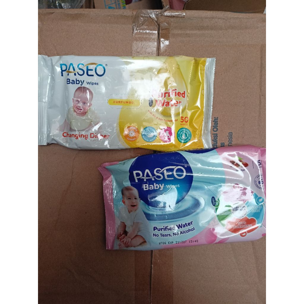 TISSUE BASAH PASEO 50 SHEETS  PURIFIED WATER CHANGING DIAPER BABY WIPES