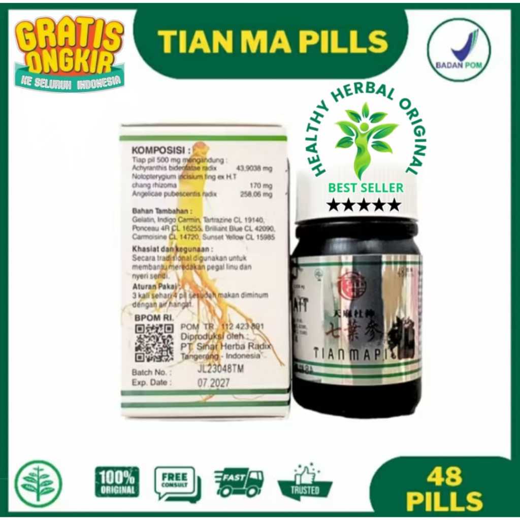 Tian Ma pil Obat ORIGINAL herbal cina 100% asli Obat pegal Linu dan nyeri sendi lutut , Nyeri sendi 