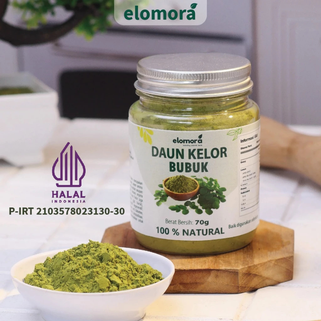 Elomora Bubuk Daun Kelor Organik Murni Moringa Daun Kelor Bubuk