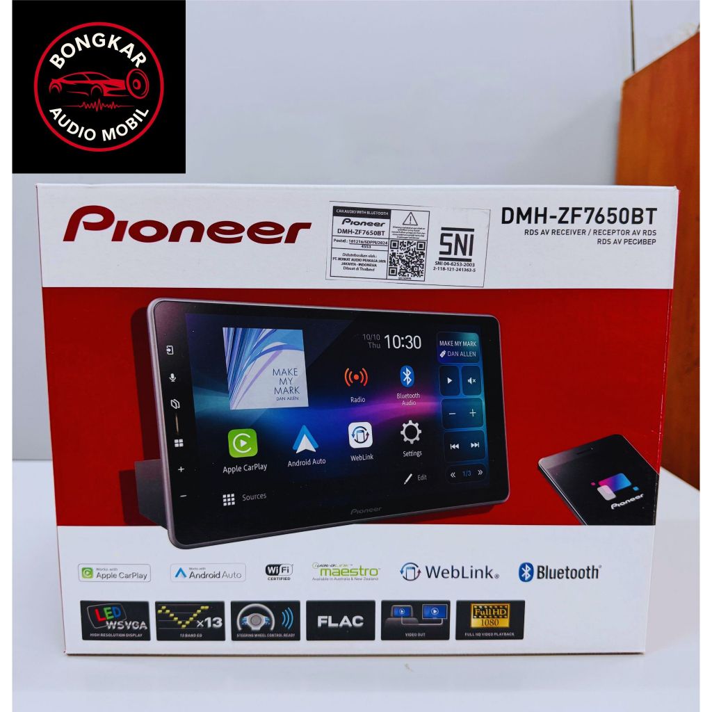 Pioneer DMH-ZF7650BT Floating Head Unit 9" Inch Single Din Layar Tape ZF 7650 BT