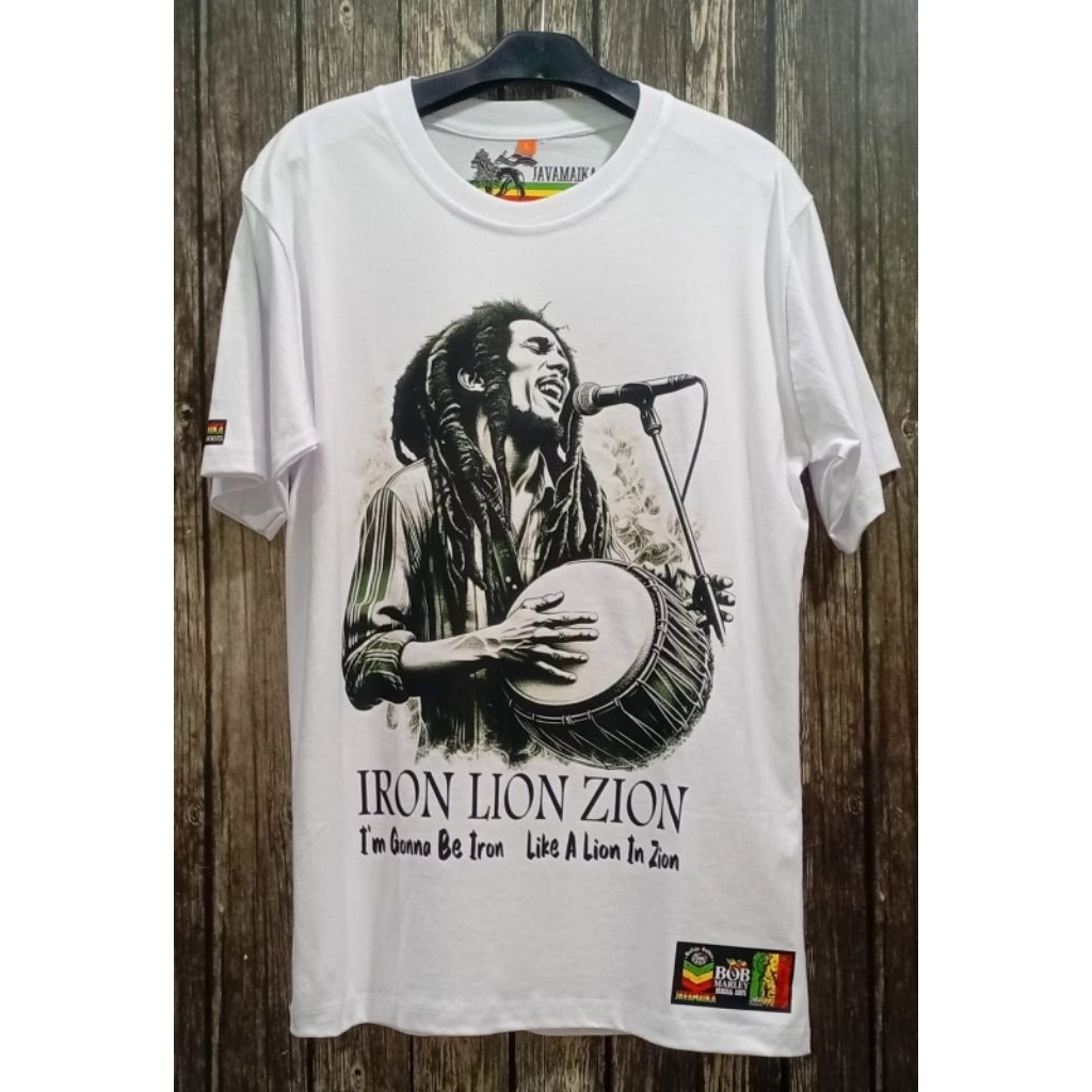 Kaos Bob Marley Rasta Reggae Iron Lion Zion Putih Original Rasta Apparel