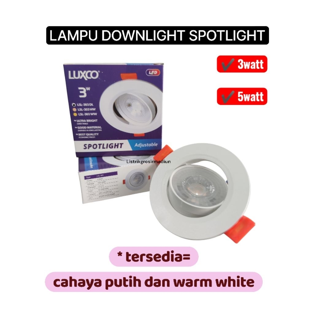 lampu downlight spotlight 3w,5w cahaya putih, warmwhite cahaya terang bagus bisa di posisikan miring