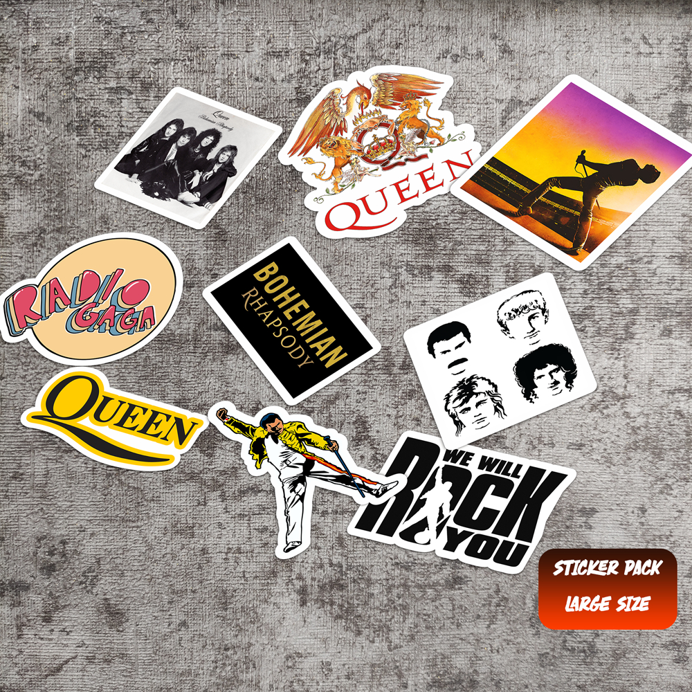 Stiker band Queen Large Size Sticker Pack 9 pcs Laptop Case Helm