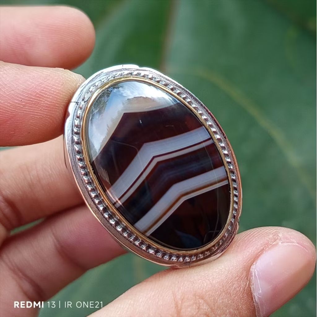 Cincin Batu Akik Junjung derajat Hitam Putih Jumbo Simetris