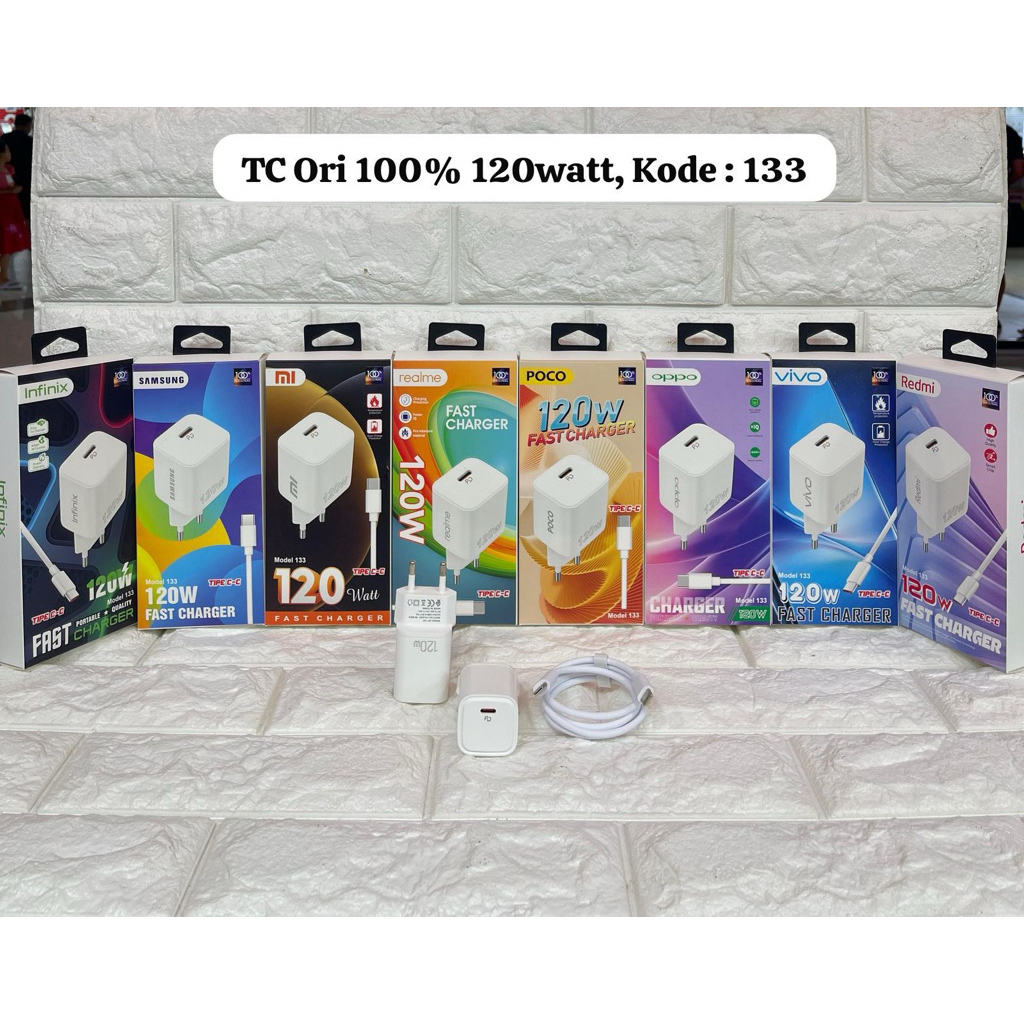 Charger Ori Fast Charging 120W HP Android  Type C To C Universal Kode 133 Casan isi daya cepat Vooc