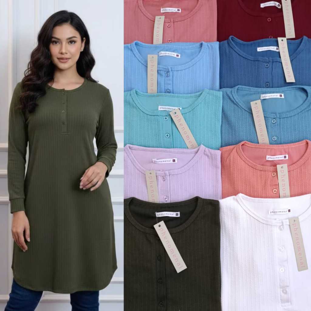 Long Tunik Phenomenal Knit Waffle | Tunik Wanita Busui Friendly | Atasan Panjang Lengan Manset Nyama