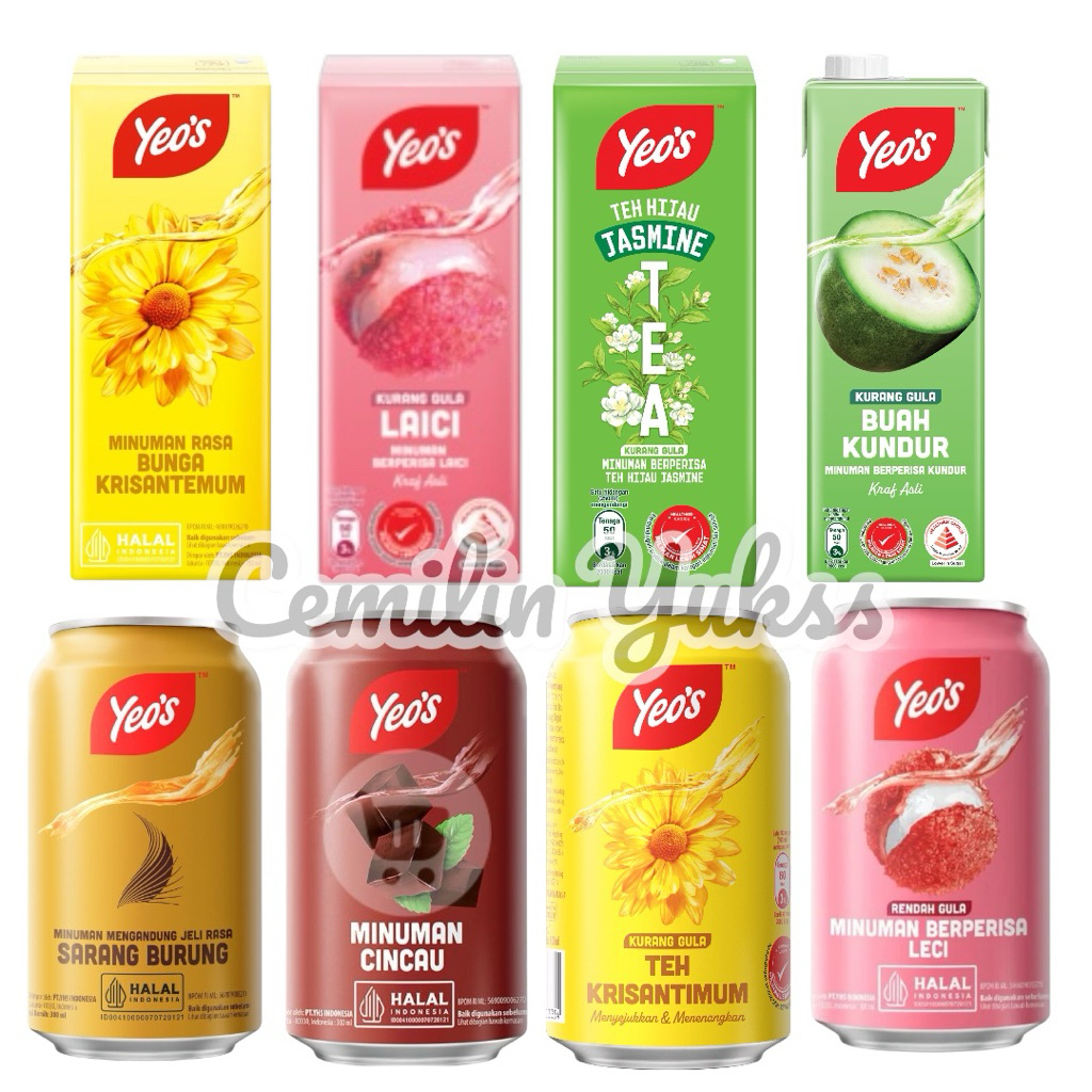 Yeos Teh Bunga Yeos Lychee Yeo's Birdnest Yeos Green Tea Yeos Teh Chrysanthemum Minuman Kaleng Kotak