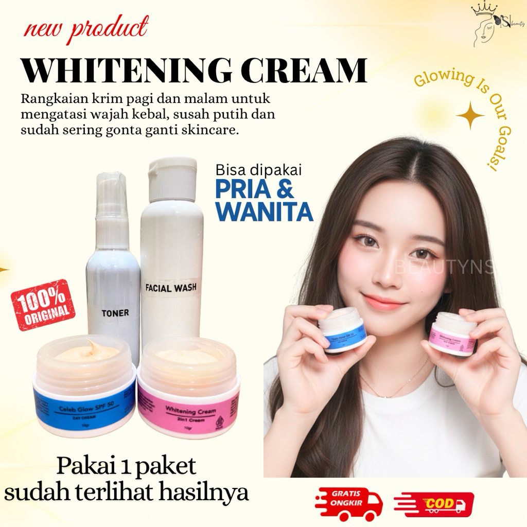 PAKET WHITENING CREAM Glowing Ampuh - Pemutih Wajah Kebal Skincare & Susah Putih