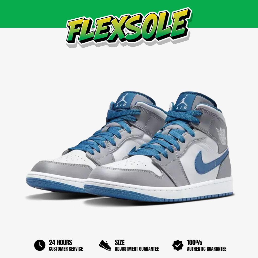 Nike Air Jordan 1 Mid True Blue Grey White Authentic