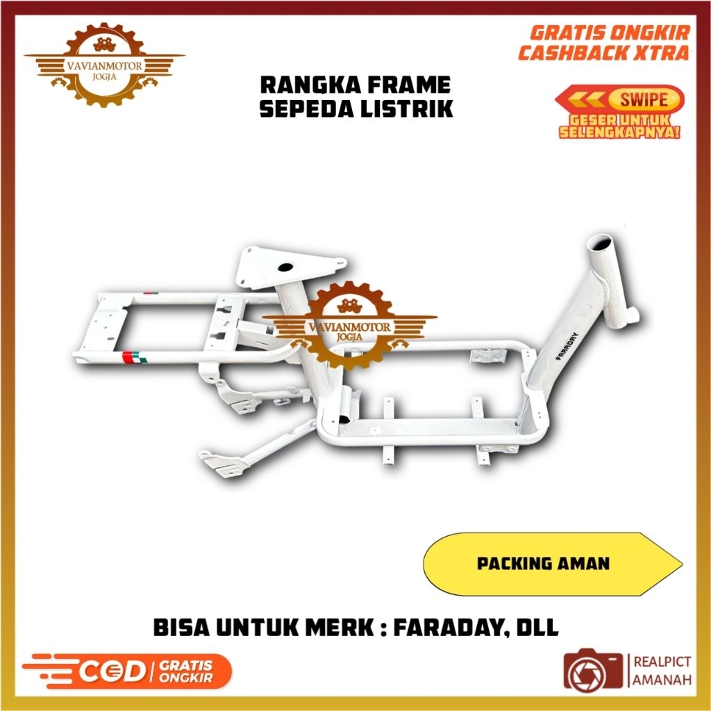 Frame Rangka Sepeda Listrik Faraday Putih Original Baru | Universal Bisa Untuk Semua Sepeda Listrik 