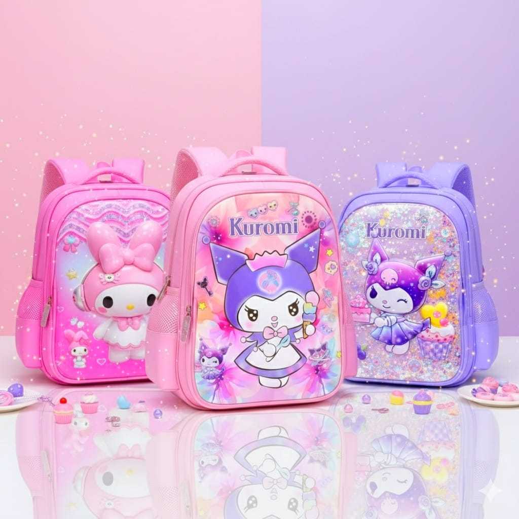 Gabybelle- Tas Ransel 3D Kurom Tas Karakter Lucu Tas Ransel Lampu Anak Cewe Tas 3D Karakter