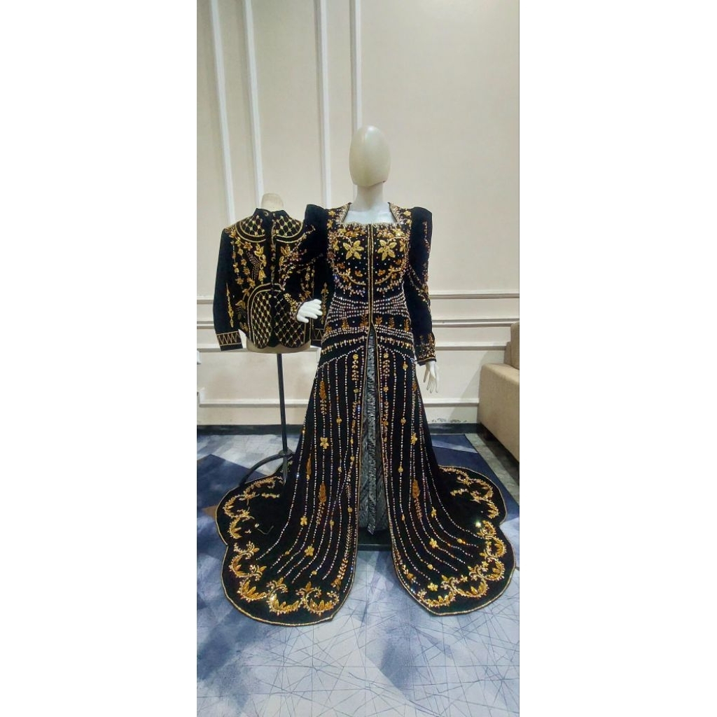 kebaya bludru couple premium( asli jahitan tangan)