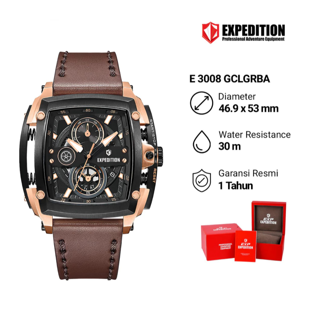 ORIGINAL JAM TANGAN PRIA EXPEDITION PERSEGI PANJANG KULIT AUTOMATIC BATERAI E SPORT P2 MS2