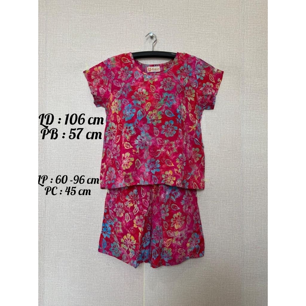 Setelan Sunan leher bis full batik (celana pendek)