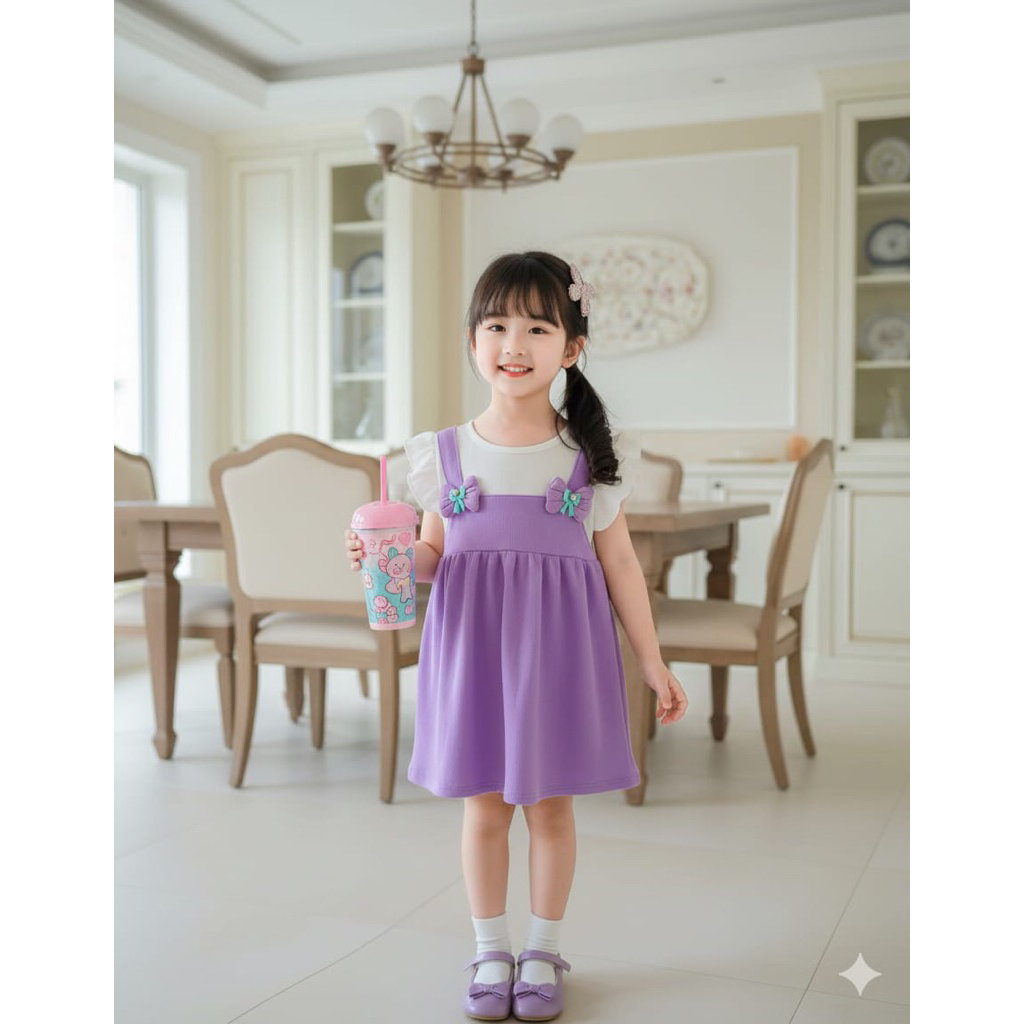 NarayaKids DRES ANAK RIBBON/PITA BAHAN WAFFLE | KOREAN DRESS | BAJU ANAK MODEL KOREA