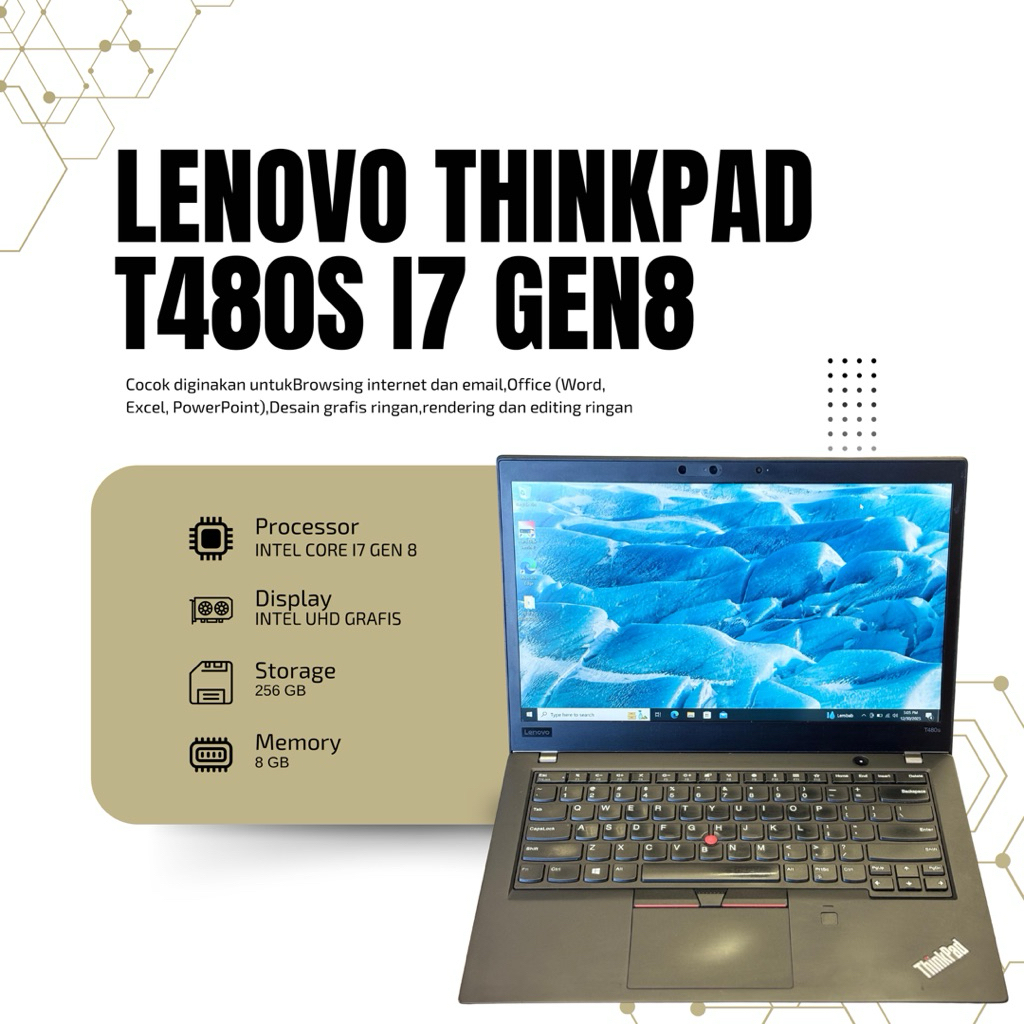 Lenovo Thinkpad T480S Intel core i7 gen 8 memori 8 gb ssd 256 gb