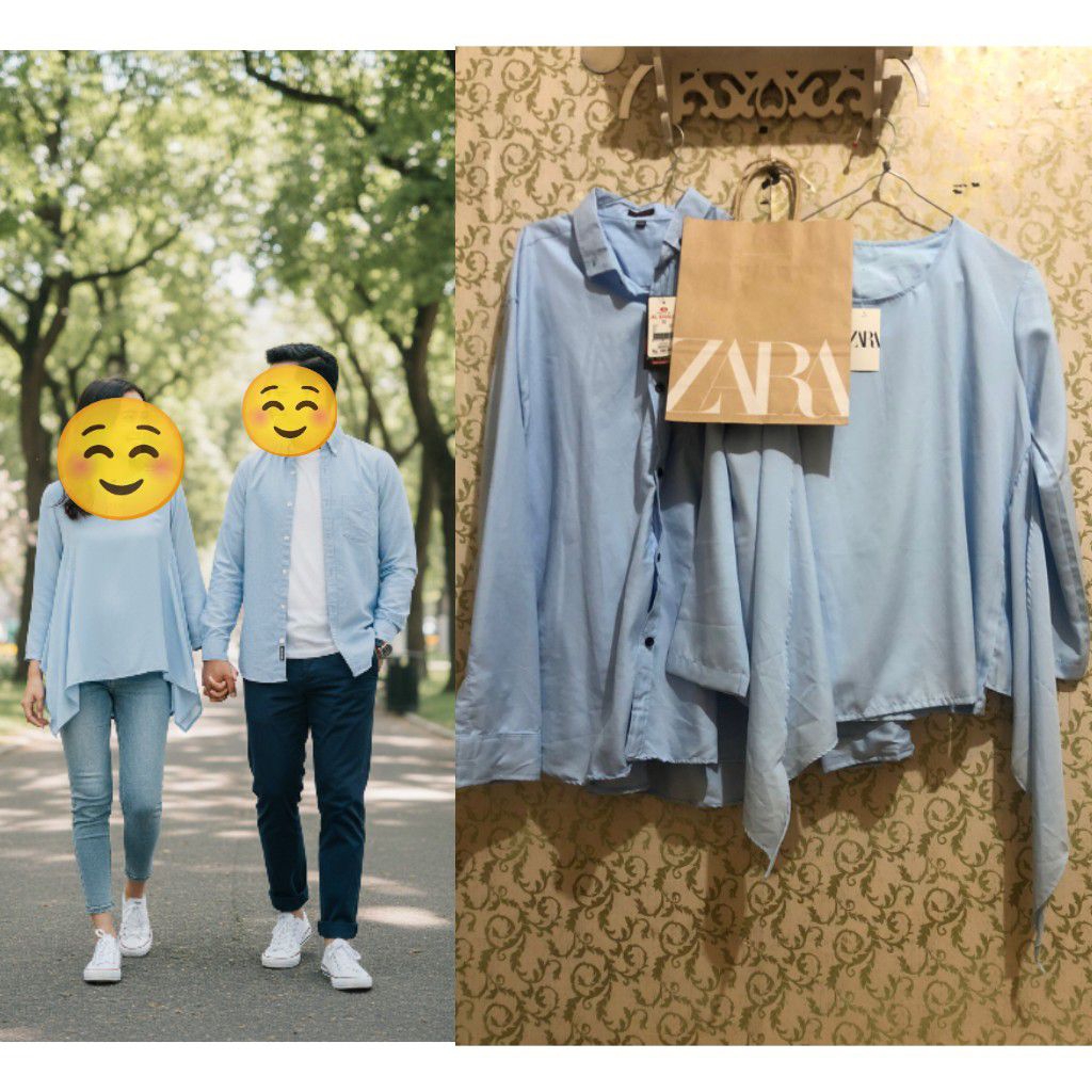 set Baju couple lebaran casual Babyblue