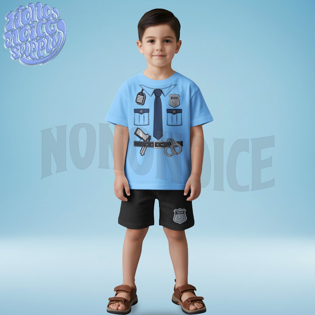 Setelan Kaos Anak Kostum Polisi / Baju Celana Pendek Setelan Anak Police Costume Baju Anak Polisi