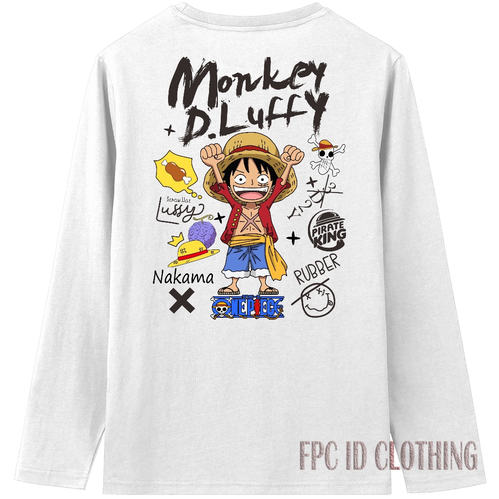 Kaos Distro Anime One Piece Monkey D Luffy Lengan Panjang Cotton Combed 30s