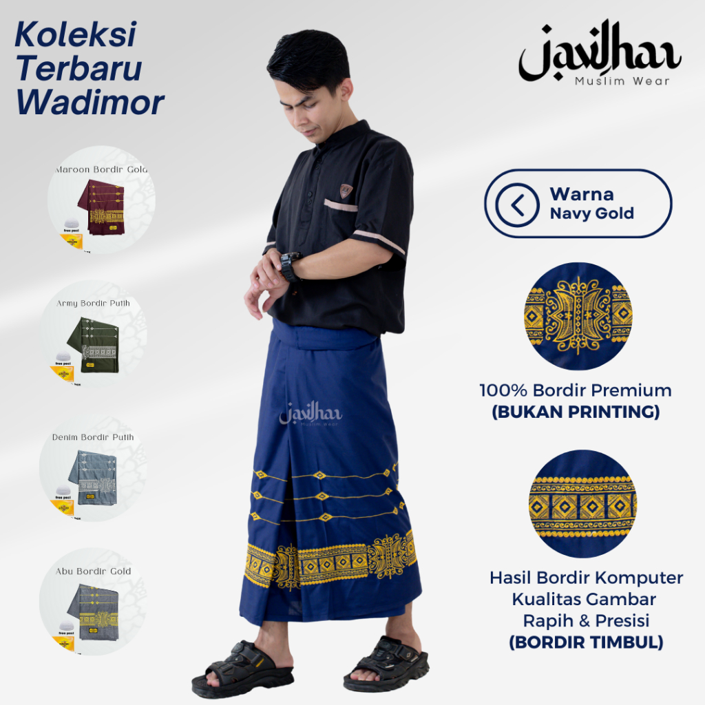 Sarung Wadimor Bordir Motif Pintu Aceh Warna Navy