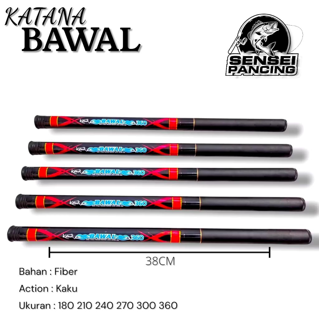 Joran Tegek Katana Bawal Action Kaku Ruas Pendek Material Fiber