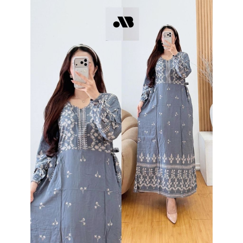 Longdress bunga kecil model gamis terbaru Dress Muslim Wanita Busui freindly Tali Samping