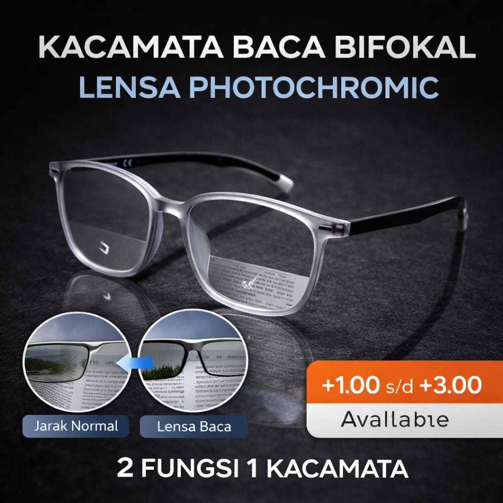 Kacamata Kriptok Baca Jalan Photocromic Anti Radiasi Frame Lentur Pria Wanita Kaca Mata Plus Auto