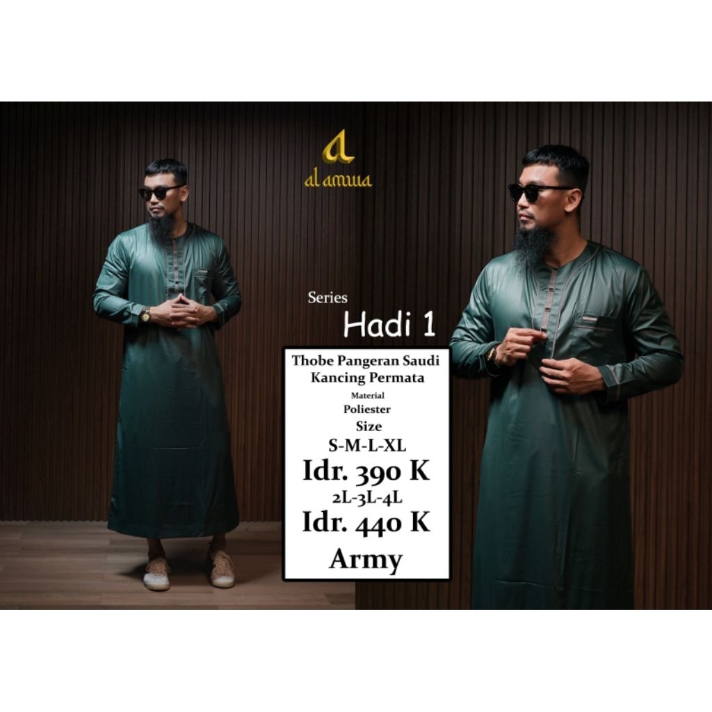 jubah pria series HADI 1 lengan panjang kerah oblong mewah bahan Polyester berkualitas dari alamwa p