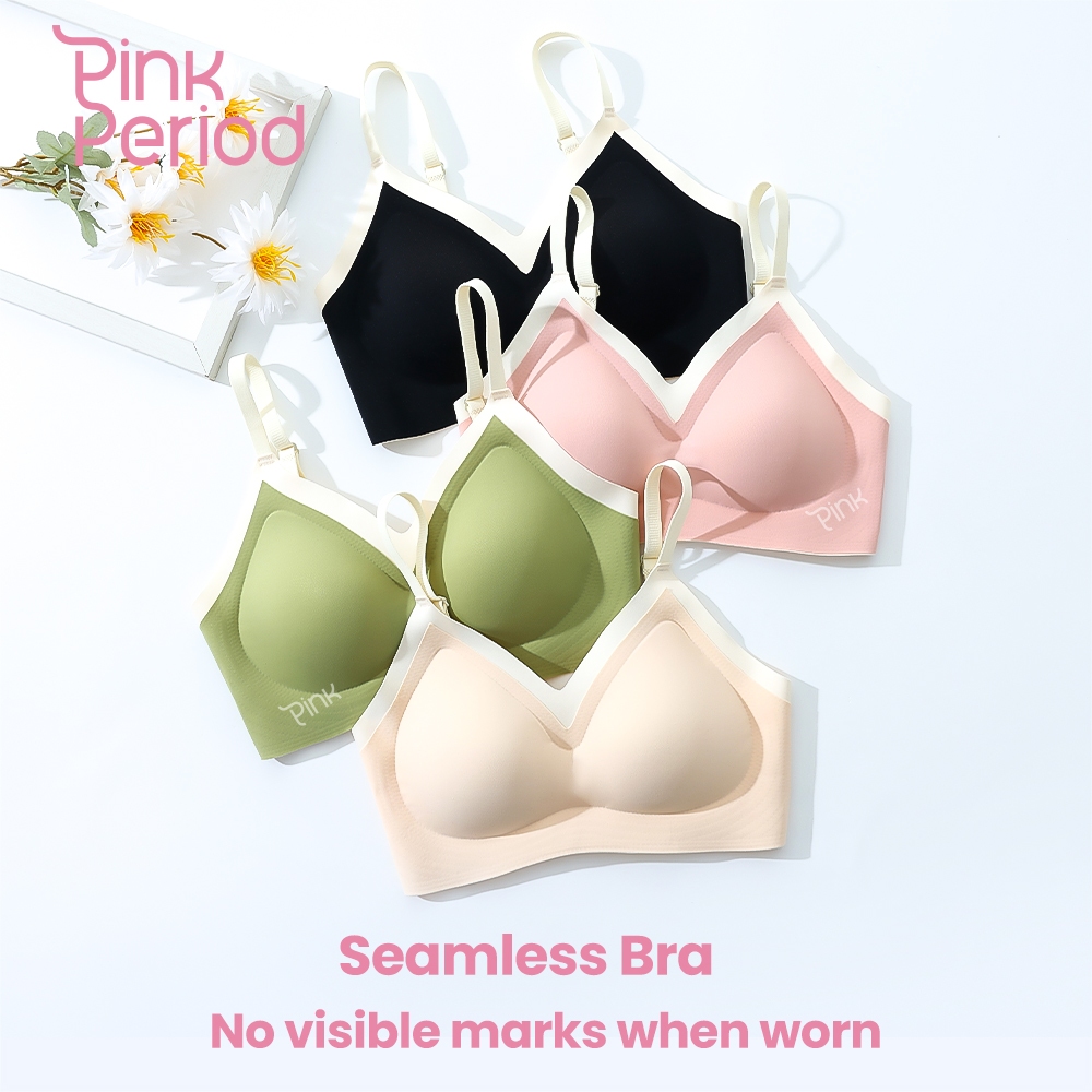 Pink Period Bra Seamless Tanpa Kawat Push Up Bh Wanita Busa Pakaian Dalam Nyaman Zero Feel Penyangga