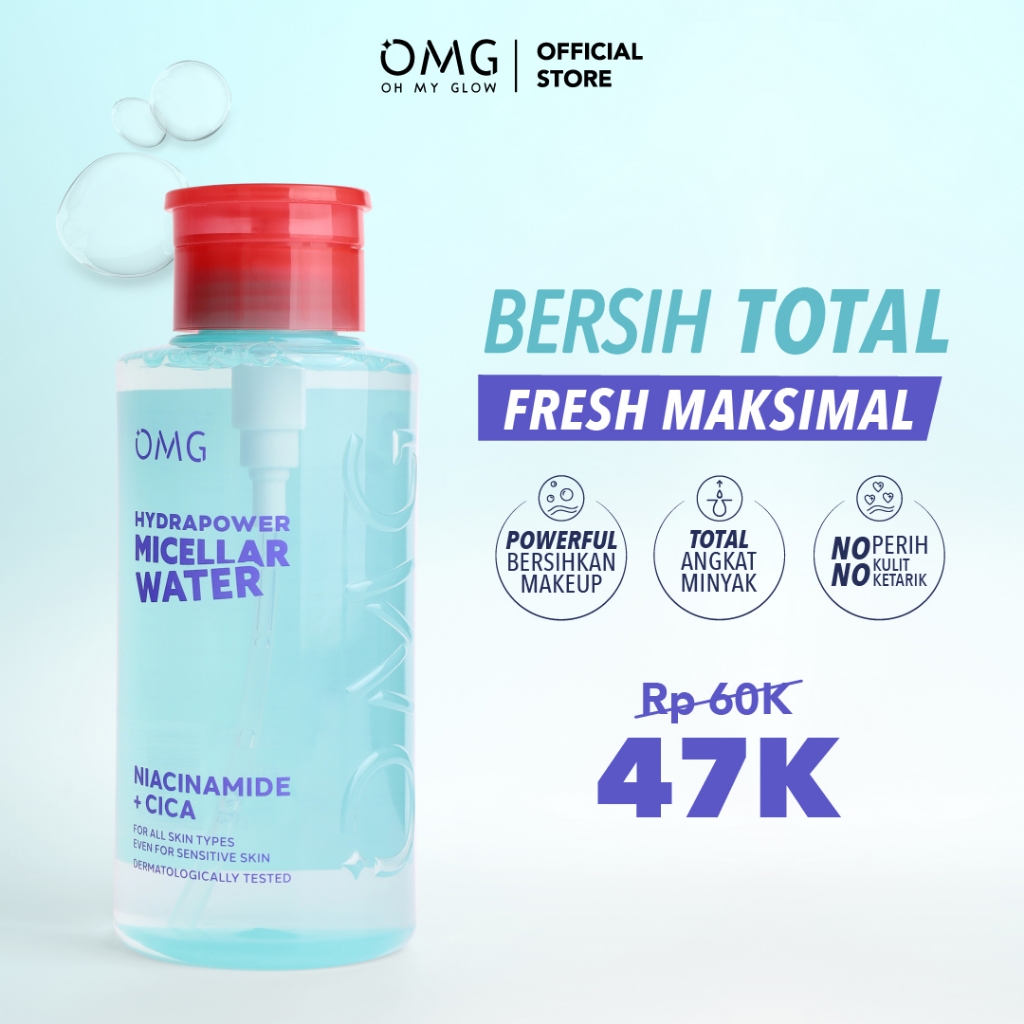 OMG HydraPower Micellar Water 65 Ml & 300 Ml with Niacinamide & Cica - Makeup Remover Cleansing Wate