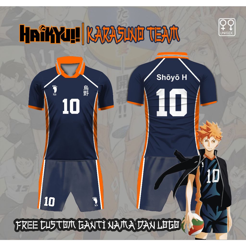 Setelan Celana Baju Jersey Anime HAIKYUU Volleyball Karasuno team Kaos Volly Ball ala jepang Baju ol