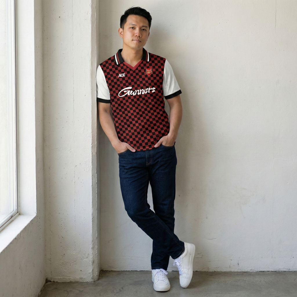 Polo Jersey Retro Fantasy Supporter Version Casual Pria Hitam Merah Putih Arsenal