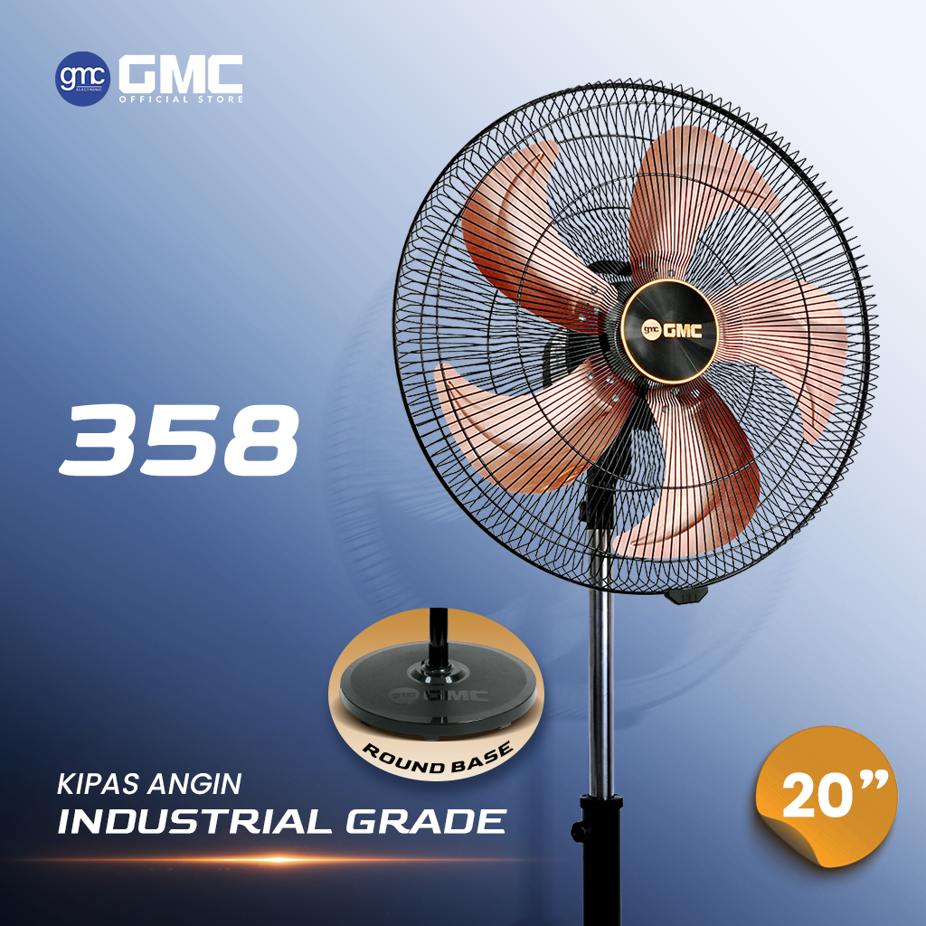 GMC Kipas Angin Industrial Grade 358 – 20" Seri Besi Premium, 160W, Baling-Baling Besi, Kuat