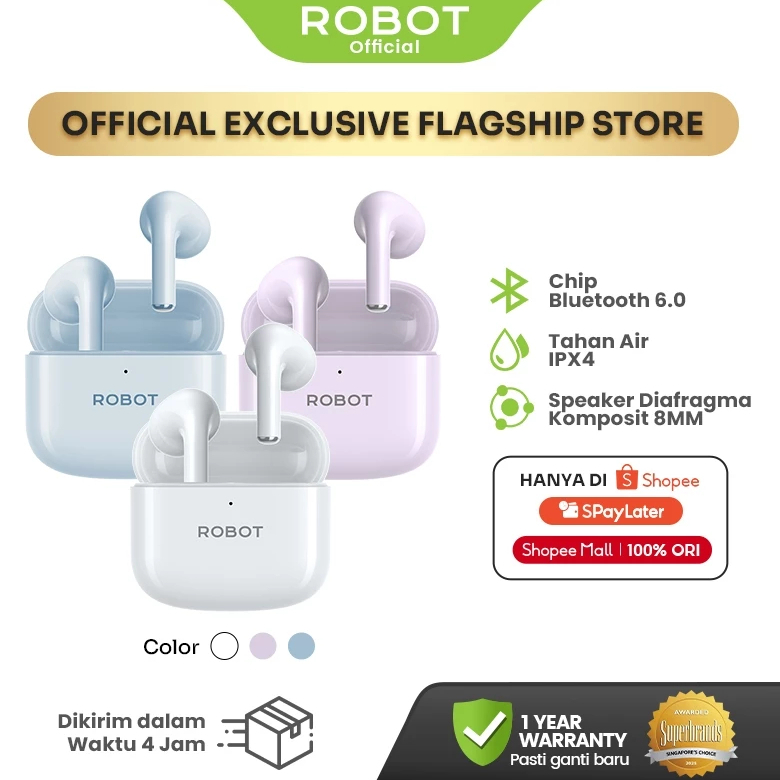 ROBOT Earphone TWS Wireless Airbuds Enco Buds 4 Original True Wireless Headset Bluetooth 6.0 Earbuds