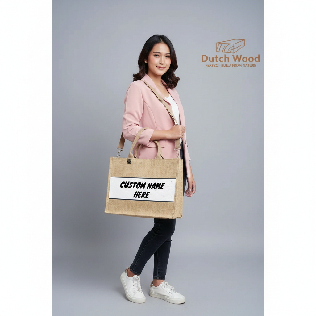 Tas Goni Laminasi Custom Bordir Kanvas Premium Burlap Tote Bag Selempang Jute Anti Air