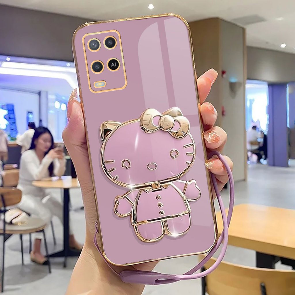 Soft Case Oppo A54 4G Case Stand Holder Mirror Silicone Luxury Plating