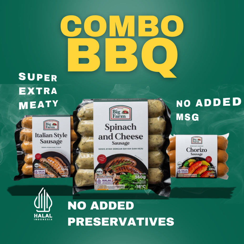 BIG FARM Combo BBQ (Spinach and Cheese, Italian Style dan Spanish Chorizo) Sosis Daging Ayam dan Dag
