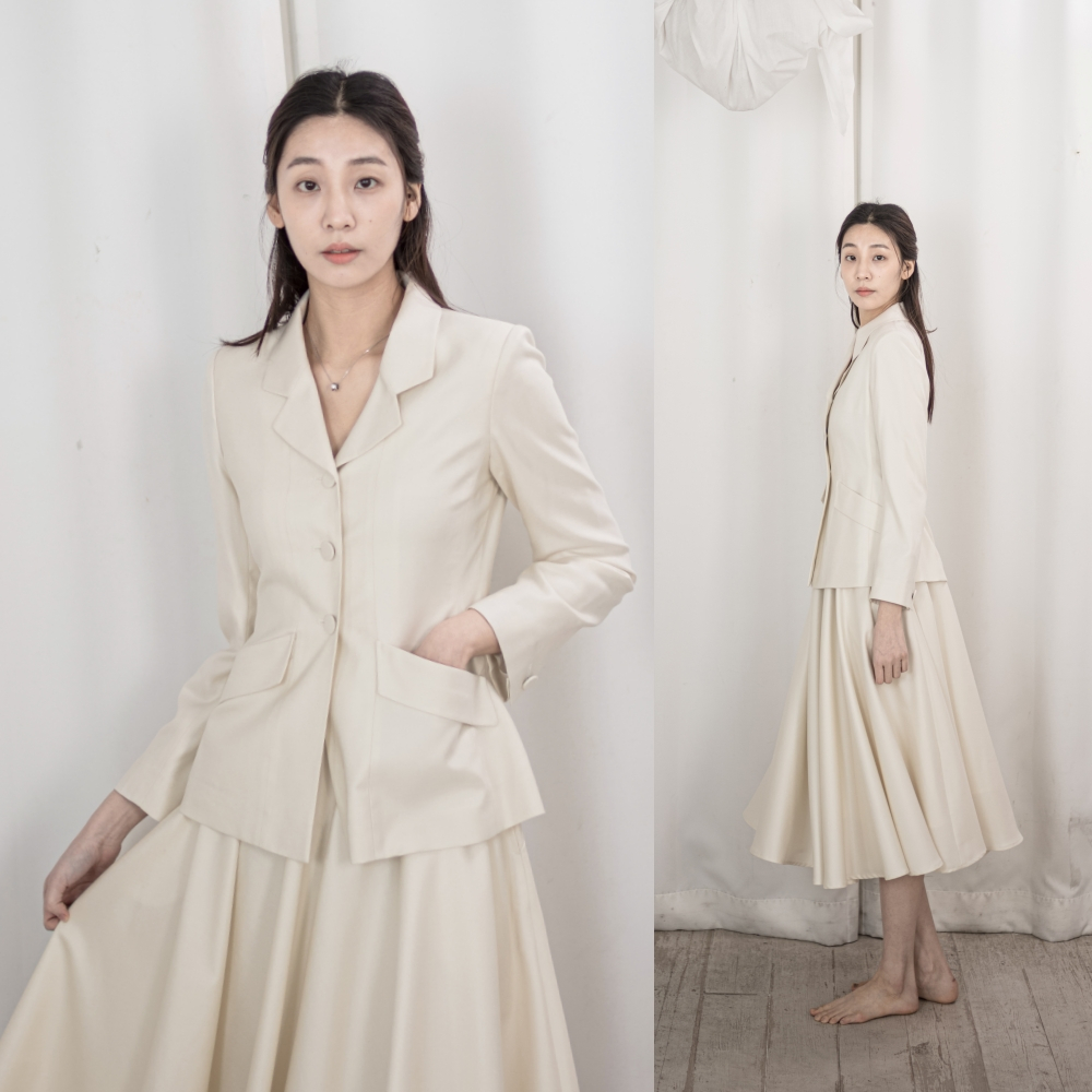 July Ivory Blazer & Fully Flare Skirt | one set | two piece | Dior inspired [VYLOVED PRELOVED]
