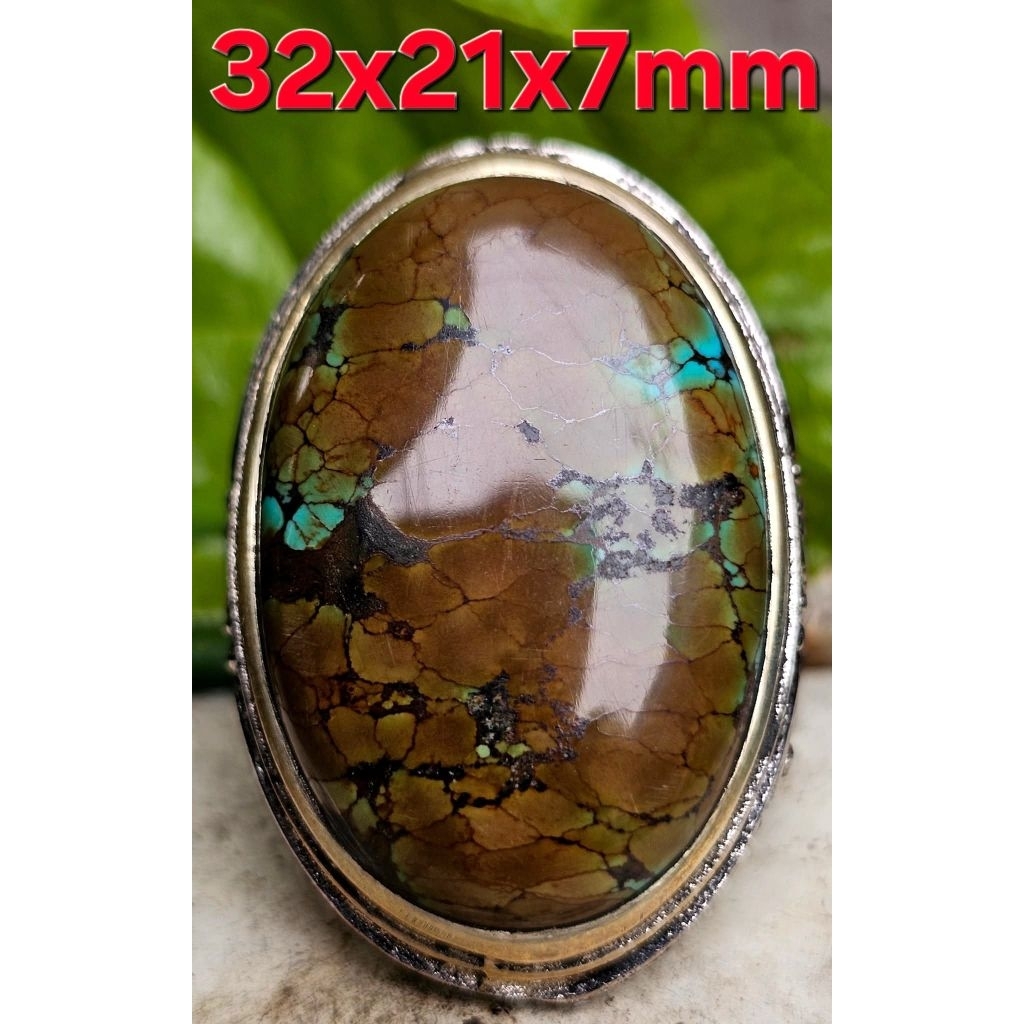 Batu Natural Pirus Hubei Coklat Ceplok Sedikit Semburat Biru 32×21×7 mm