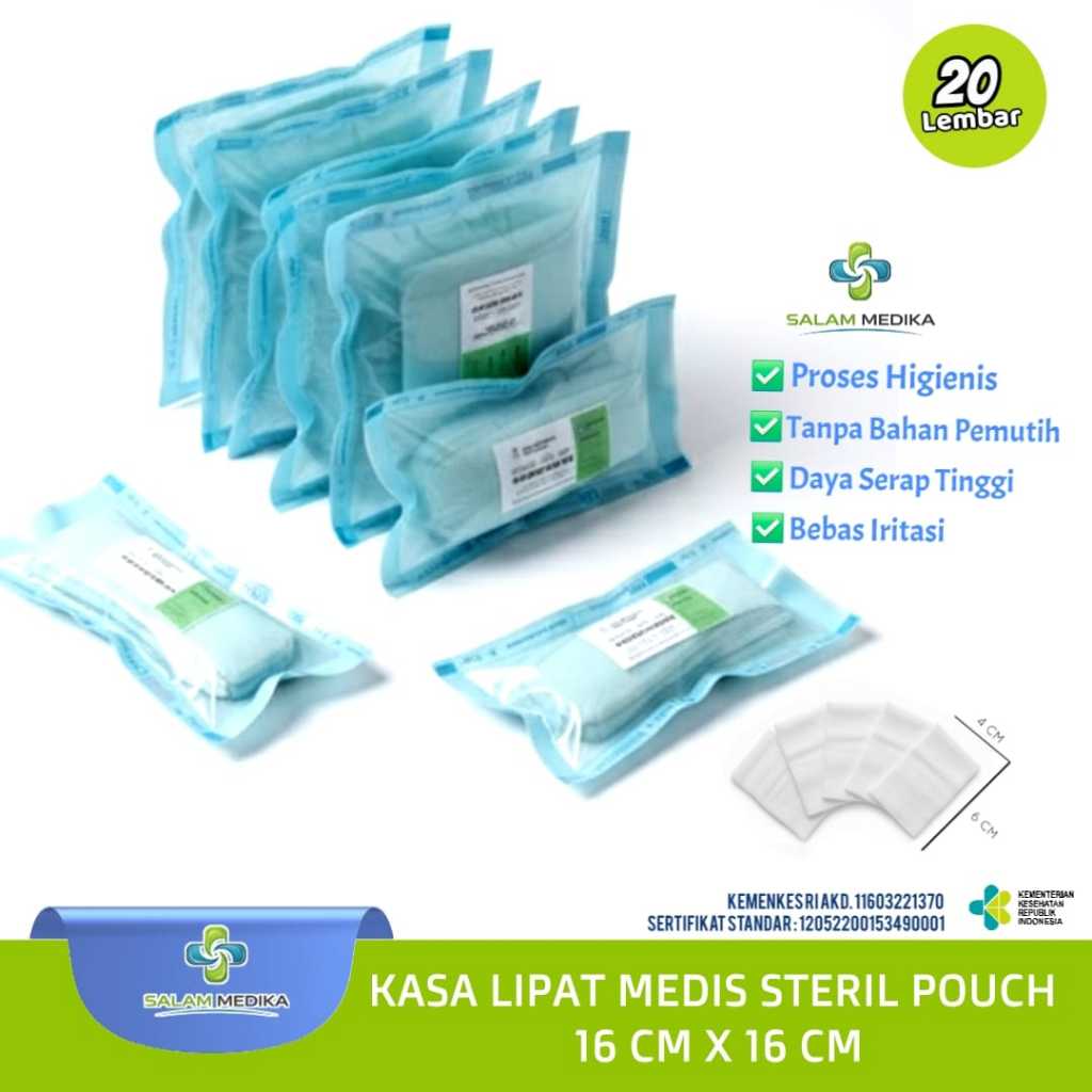 Kasa Lipat Medis Steril 16cm x 16cm Isi 20 Lembar