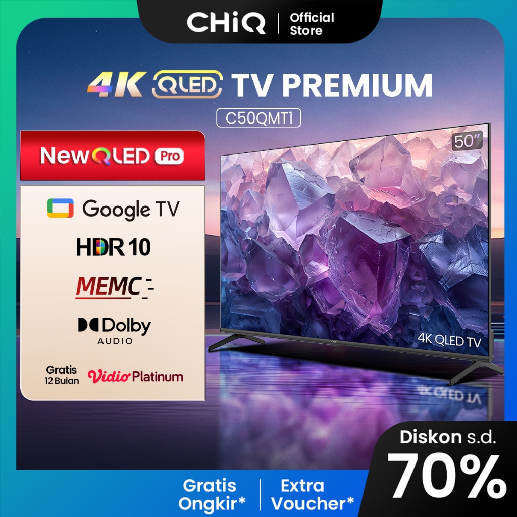 [New Launch] CHiQ by Changhong QLED TV 4K 50 inch Google Smart QLED PRO Digital TV Dolby Audio DBX-T