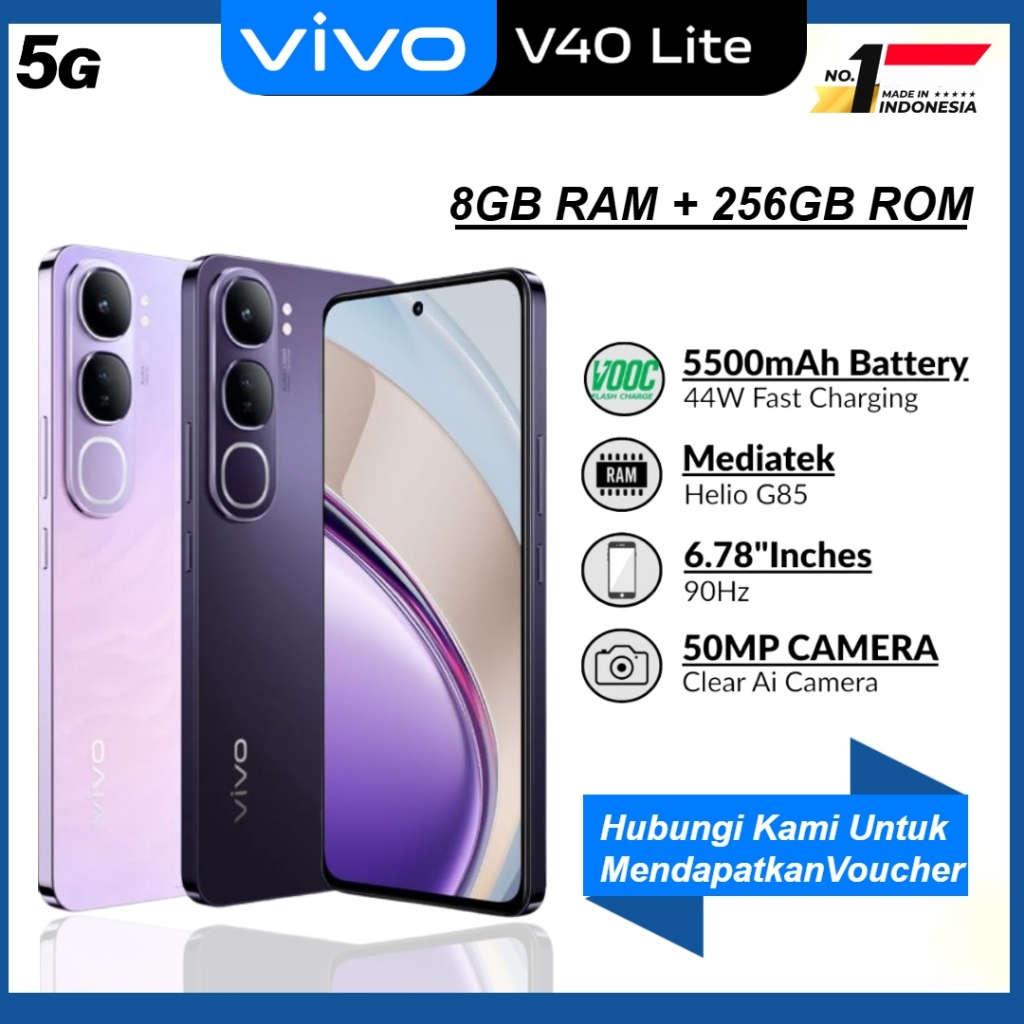 (Super Baru 2025) Vivo V40 Lite (5G) | (RAM 8GB + ROM 256GB) | Layar AMOLED 6,67" | Pengisian Cepat 