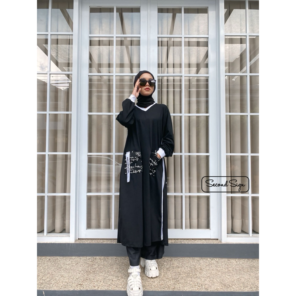 SecondSign - Iqlima Midi Dress | Dress Panjang Gamis Wanita Bahan Kaos