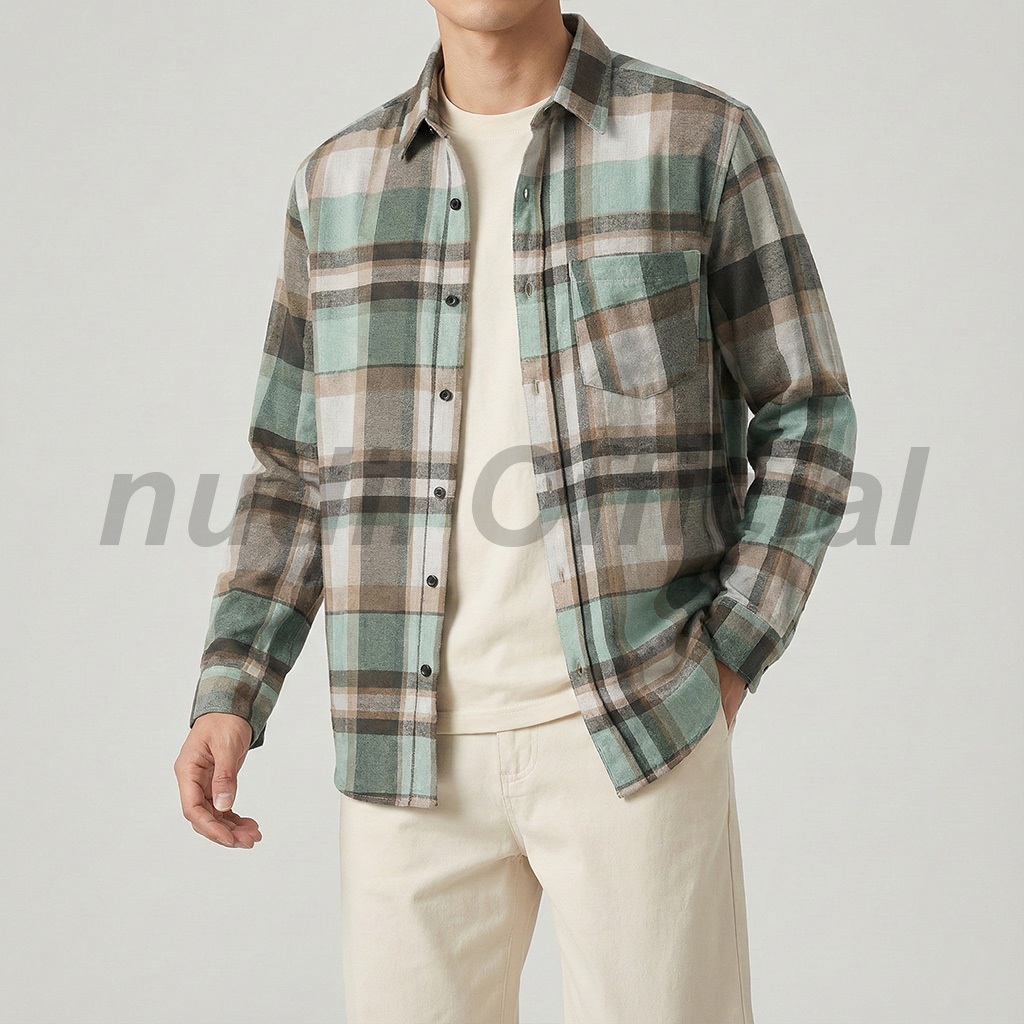 Nudi - Kemeja Flannel Lengan Panjang Pria Wanita Unisex Flanel Motif Kotak Garis Veterano Premium Di