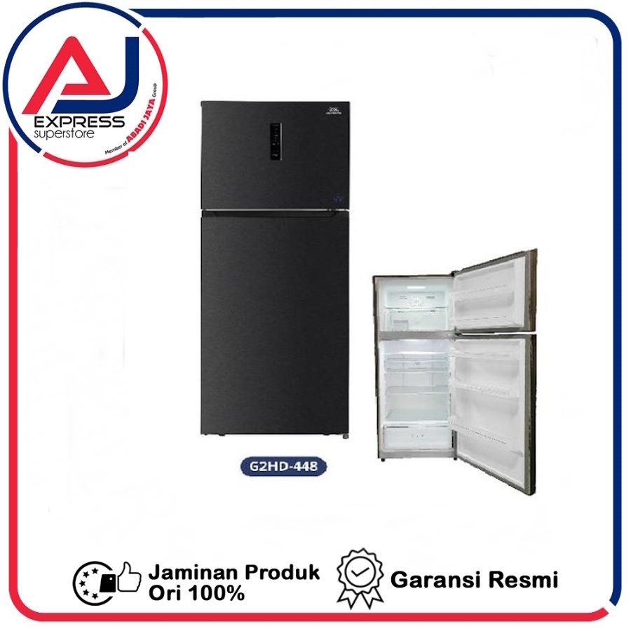 Gea Kulkas 2 pintu G2HD-448 / G2HD 448 / G2HD448 BLACK GLASS No Frost 448 Liter
