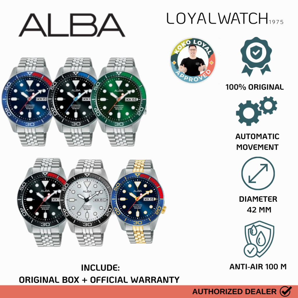 Jam Tangan Alba Automatic Pria AL4187 AL4191 AL4195 AL4193 AL4197 AL4185 Stainless Steel Original Ga